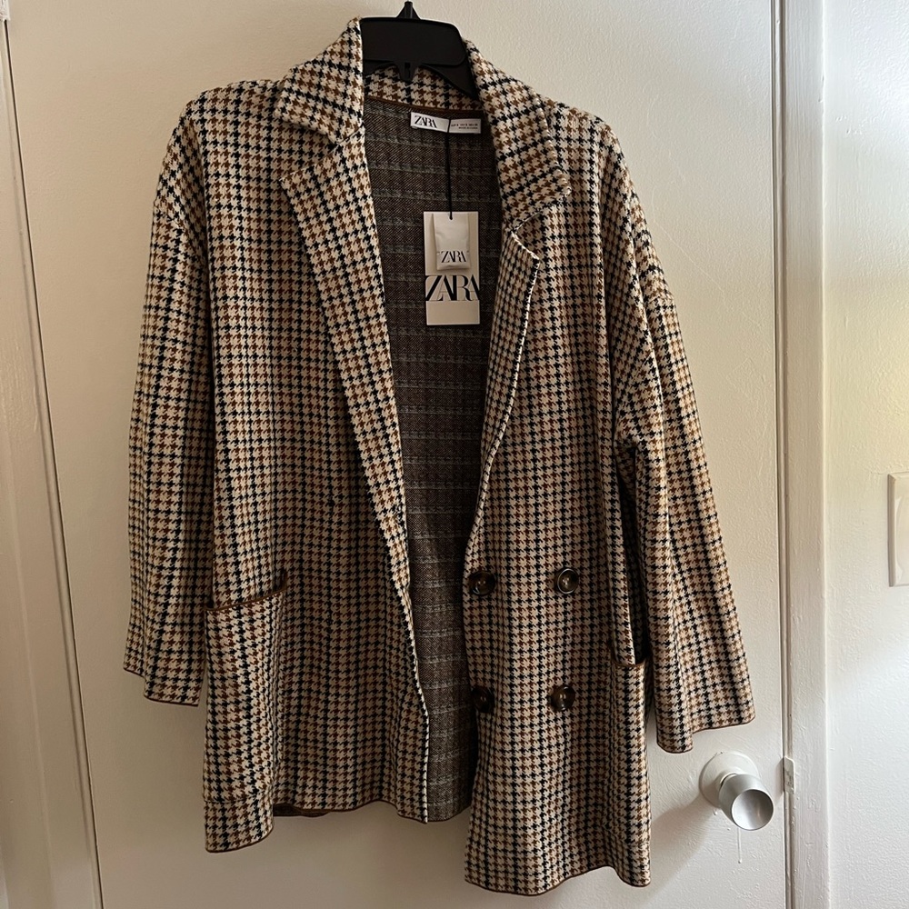 Zara Houndstooth Blazer Cardigan